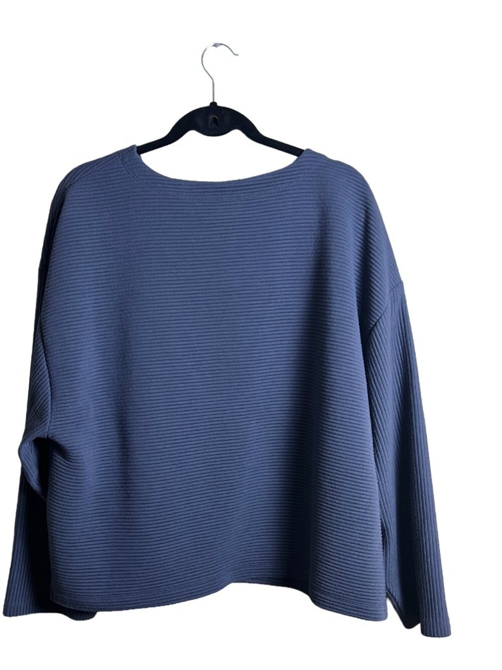 A New Day Ribbed Pullover Top Blue Grey Minimalist Large Casual - Picture 2 of 4